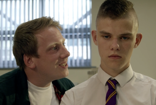 Aggressive white male talks to young white male